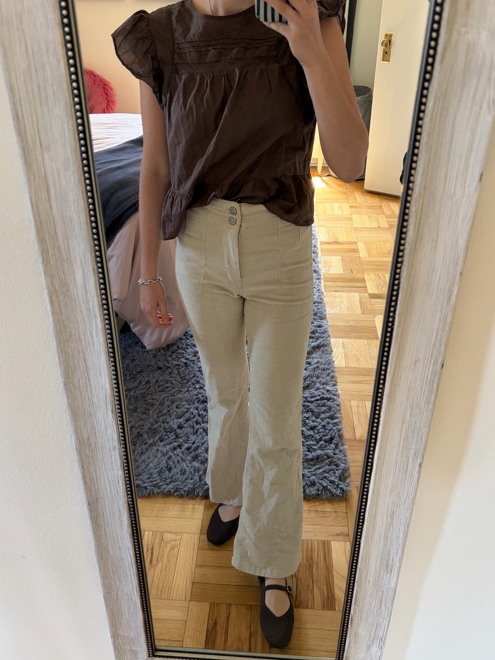 Beige Corduroy Flare Pants